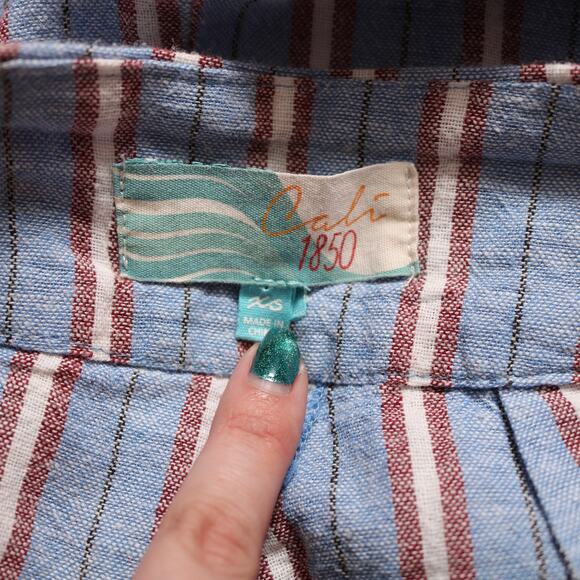 Cali 1850 Striped Linen Blend Cropped Wide Leg Pants Button Front Size XS - Picture 7 of 10